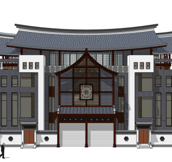 中式别墅建筑草图大师模型，古建民俗sketchup模型免费下载