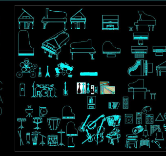 音乐器材CAD图库，音乐器材设计CAD图纸