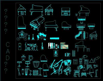 音乐器材CAD图库，音乐器材设计CAD图纸