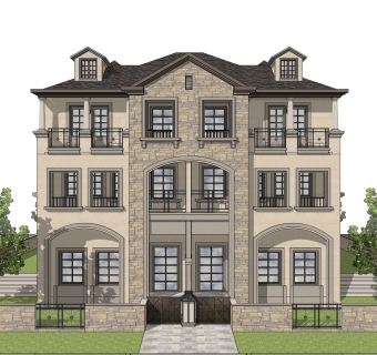 欧式联排别墅su模型，别墅sketchup模型下载