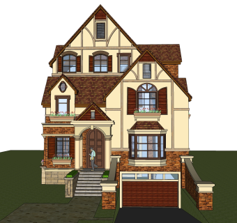 现代简约欧式别墅外观草图大师模型，SU模型免费下载