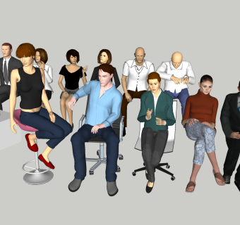 现代坐姿人物组合模型，人物sketchup模型下载