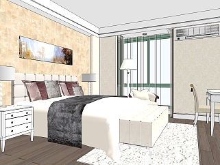  北欧现代卧室草图大师模型，卧室sketchup模型
