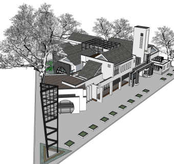 乡村风格建筑会所，sketchup模型免费下载