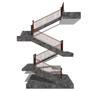现代实木双跑平行楼梯草图大师模型，实木双跑平行楼梯sketchup模型免费下载
