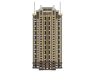 欧式高层住宅楼外观su模型下载，住宅楼草图大师模型