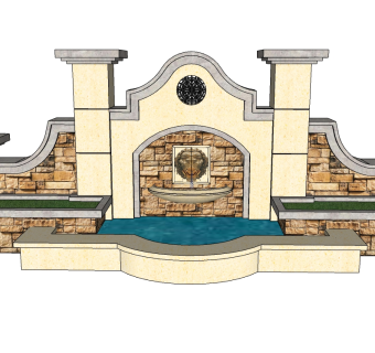 欧式景观墙草图大师模型，景墙sketchup模型下载