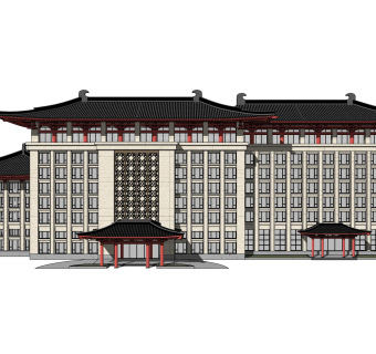 中式酒店建筑草图大师模型，古建民俗sketchup模型免费下载