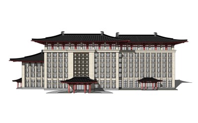 中式酒店建筑草图大师模型，古建民俗sketchup模型免费下载