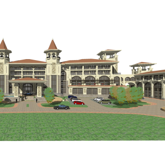欧式酒店外观草图大师模型，酒店外观sketchup模型免费下载