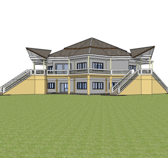 现代极简风格别墅草图大师模型，别墅SU模型下载