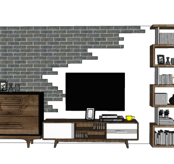 北欧电视柜组合su模型，电视柜草图大师模型下载