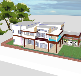 现代简约风格别墅草图大师模型，别墅SU模型下载