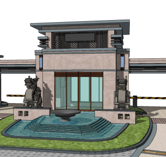 欧式入口大门草图大师模型下载，入口大门sketchup模型