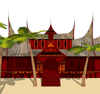 东南亚风格别墅su模型下载、东南亚风格别墅草图大师模型下载