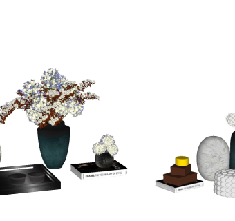 现代花瓶插花茶具组合草图大师模型，花瓶插花skb模型