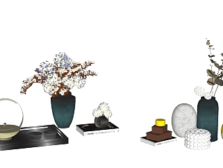 现代花瓶插花茶具组合草图大师模型，花瓶插花skb模型