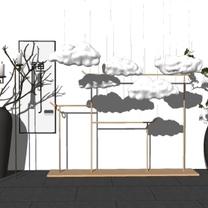 新中式云朵吊灯盆栽摆件草图大师模型，吊灯SU模型下载