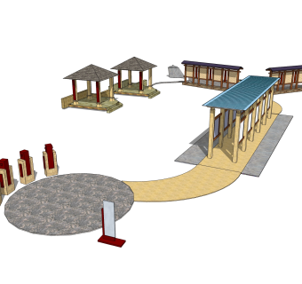 古典礼仪广场凉亭展架橱窗sketchup模型下载