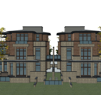 连排欧式别墅外观草图大师模型，SU模型免费下载