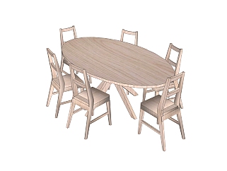 <em>现代实木餐桌椅</em>su模型，实木圆桌草图大师模型下载