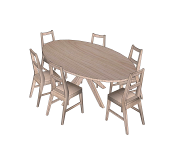 现代实木餐桌椅su模型，实木圆桌草图大师模型下载