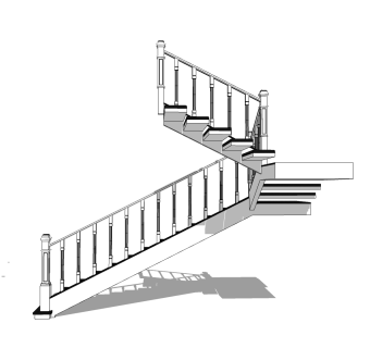 现代实木三跑楼梯草图大师模型，实木三跑楼梯sketchup模型免费下载