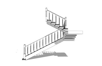 现代实木三跑楼梯草图大师模型，实木三跑楼梯sketchup模型免费下载