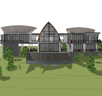 现代独栋别墅草图大师模型下载，别墅外观sketchup模型分享