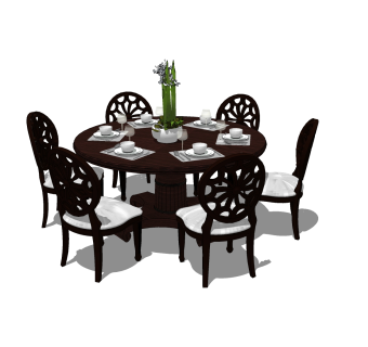 简美餐桌椅su模型，餐桌椅sketchup模型下载