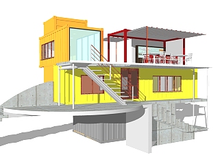 工业风集装箱住宅草图大师模型，集装箱住宅sketchup模型免费下载