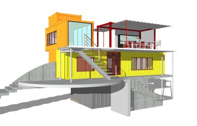 工业风集装箱住宅草图大师模型，集装箱住宅sketchup模型免费下载