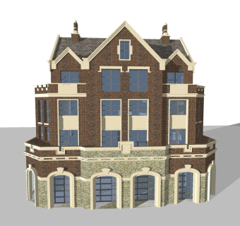 欧式别墅外观草图大师模型，别墅外观sketchup模型免费下载
