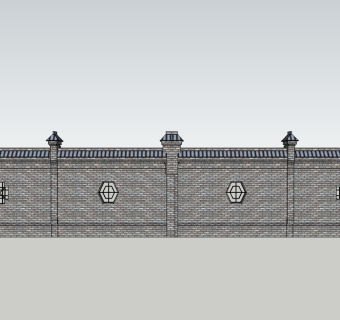 中式围墙院墙草图大师模型skp文件，围墙sketchup模型skp文件下载