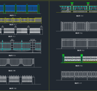 原创铁艺大门围墙护栏立柱花型CAD图库，大门围墙护栏CAD图纸下载