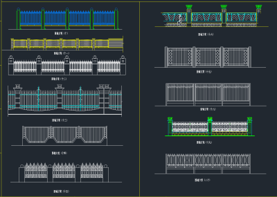 原创铁艺大门围墙护栏立柱花型CAD图库，大门围墙护栏CAD图纸下载