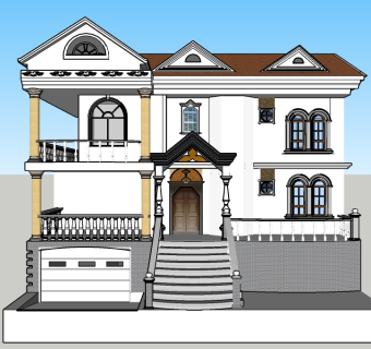 欧式独栋别墅su模型免费下载，sketchup别墅草图大师模型