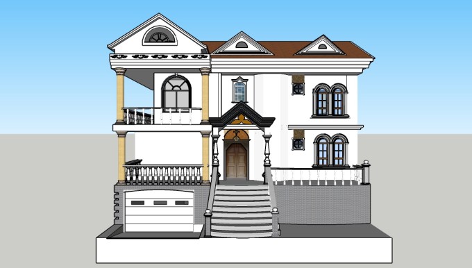 欧式独栋别墅su模型免费下载，sketchup别墅草图大师模型