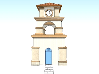 欧式钟楼楼草图大师模型，钟楼sketchup模型免费下载