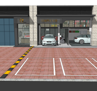 现代店面草图大师模型，店面SKB文件下载