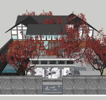 中式别墅乡村su模型下载、中式别墅乡村草图大师模型下载