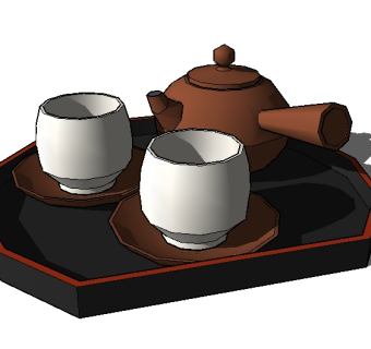 中式茶具草图大师模型，茶具sketchup模型
