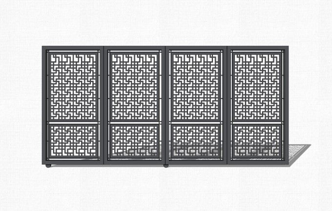 新中式铁艺大门草图大师模型，院门大门sketchup模型免费下载