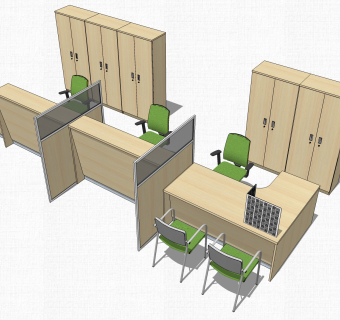 现代实木办工桌su模型，办工桌sketchup模型下载