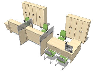 现代实木办工桌su模型，办工桌sketchup模型下载
