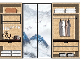 中式衣柜组合草图大师模型，衣柜sketchup模型下载