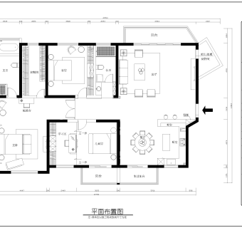 祥细家装衣帽间，客厅卧室户型图三居CAD，免费下载