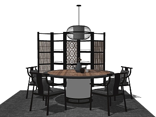 <em>新中式餐桌</em>椅组合草图大师模型，餐桌椅su模型下载