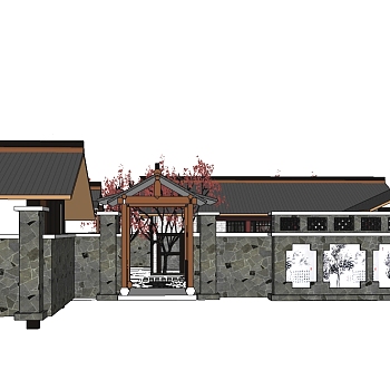 新中式别墅su模型免费下载，sketchup别墅草图大师模型