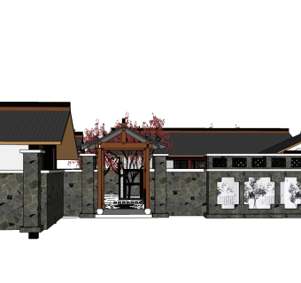 新中式别墅su模型免费下载，sketchup别墅草图大师模型